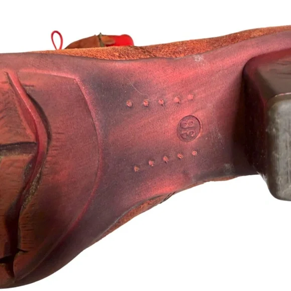 Distressed Red Leather Lace-Up Boot - Picture 7 of 11